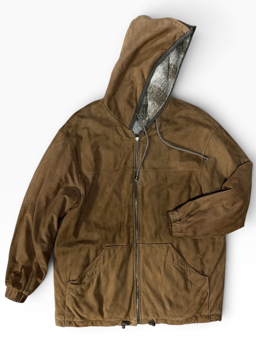 ColeBrook Co, Genuine Leather Suede/ Lamb, Reversible Hood Jacket